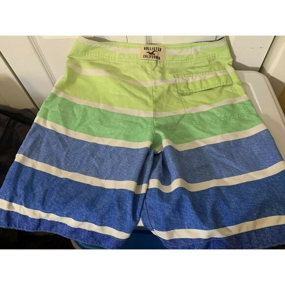 Hollister Striped Board Shorts Men’s Sz M Swimwear Green Blue White - Picture 4 of 4